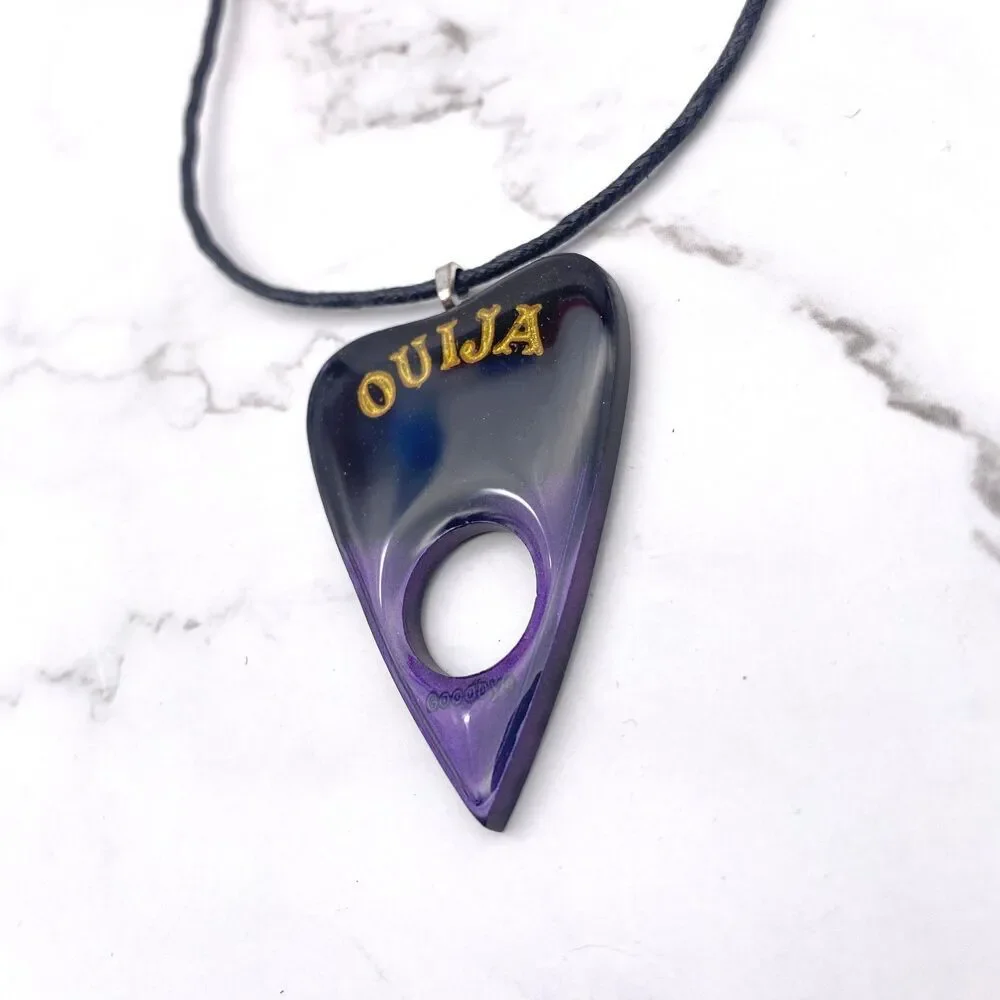 Black Purple Chrome Dipped Ouija Planchette Necklace